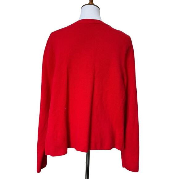 Talbots Cardigan Sweater Red Fringe Long Sleeve Open Front Cotton Knit XL - Picture 5 of 7